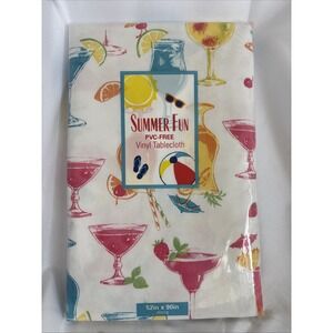 Summer Fun Vinyl Tablecloth 52x90" Oblong Summer Cocktails Picnic Party Camping